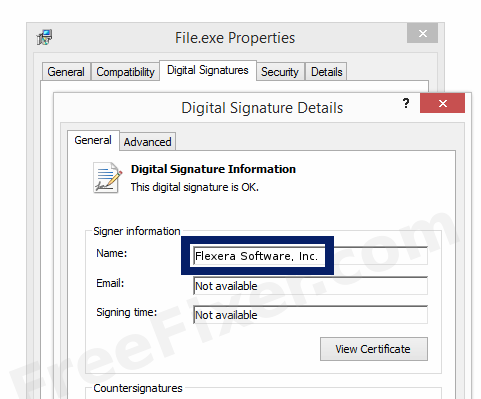 Screenshot of the Flexera Software, Inc.  certificate